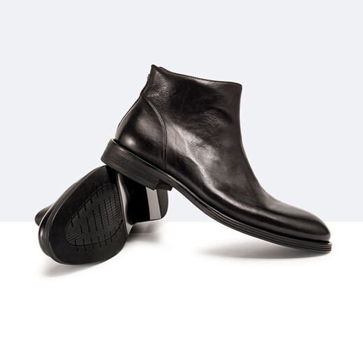 Botas de hombres de Chelsea Tykt Otoño e Botas de invierno Hombres [Top Cayer Cow Wide] Botas cortas de cuero caliente Botas Británicas Martin Men Negro 38