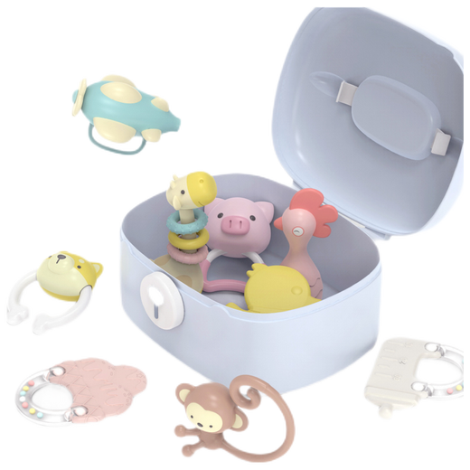 Aseblarm teether hand rattle 0-3-6 months 1 year old baby grasps early education enlightenment soothes newborn baby toy G animal rattle 9 kit (pink)