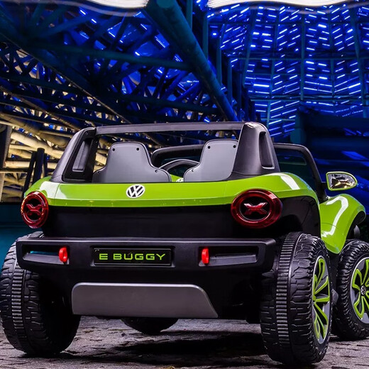 Together with Beetle Volkswagen two-seater children's electric car, baby's four-wheel four-wheel drive toy car can sit on adults' stroller lithium battery, green grass, double leather seat + 3 hours of battery life