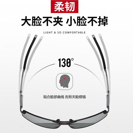 PAMIAO photochromic polarized sunglasses, men's sunglasses, day and night, special for driving, fishing sunshade, anti-high beam, black frame, color-changing gray film