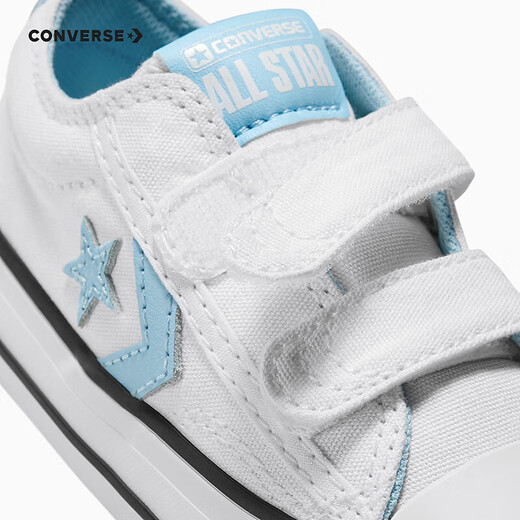 Converse Converse children's shoes for boys and girls low-top canvas shoes summer new Star Arrow Velcro children's casual shoes white/blue 22 recommended foot length 13cm