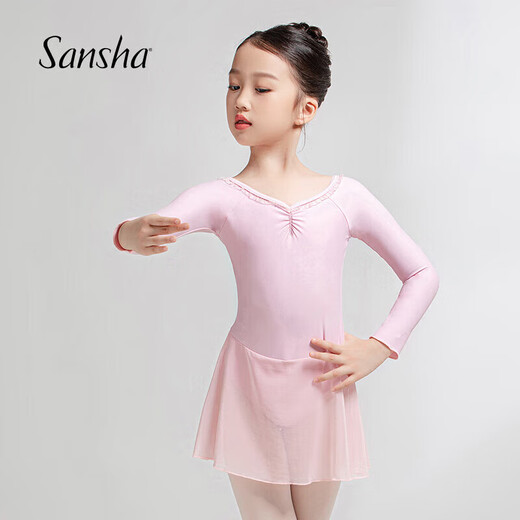 Sansha Ballet Practice Clothes Children's Dance Clothes Long Sleeve Skirt Chiffon V-Neck Lace Jumpsuit Skirt Light Blue S