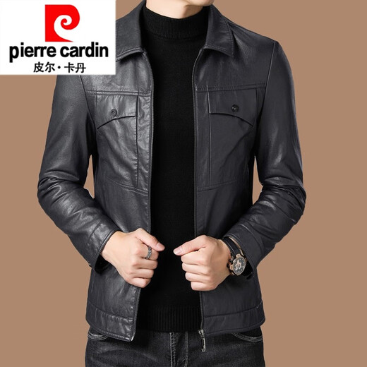 Pierre Cardin (Pierre Cardin) Veste en cuir d'âge moyen et jeune pour hommes veste en cuir automne et hiver pour hommes avec velours très bon cuir imitation imitation veste en cuir noire 180 / xl {suggéré 136-156jin [Jin est égal à 0,5 kg]}