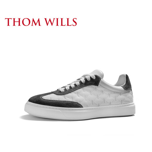 THOM WILLS【增高约3cm】厚底德训鞋男经典透气休闲男鞋2024新款真皮板鞋夏 深灰白色G831 41 /7.5码