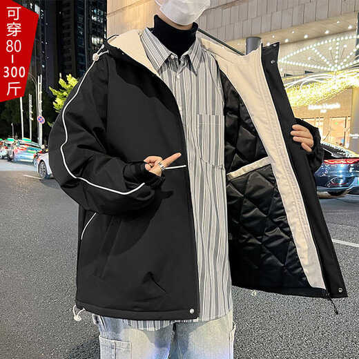 Karls large-size men's cotton-padded coats for fat men and teenagers to add weight and oversize coats winter quilted coats students loose cotton clothes black 6XL (220-240Jin Jin is equal to 0.5 kg)