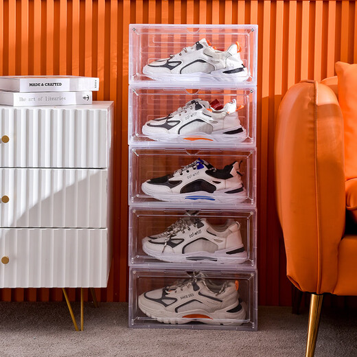 OMANTI low-top shoe box storage box magnetic transparent shoe cabinet thickened folding indoor dust-proof home door shoe rack artifact magnetic side door opening white low-top shoe box 1