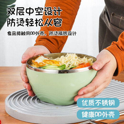 Lunch box for work, stainless steel instant noodle bowl with lid, student dormitory instant noodle bowl, large anti-scald soup cup, large capacity fast food lunch box, customized Nordic green 900ML (with spoon)