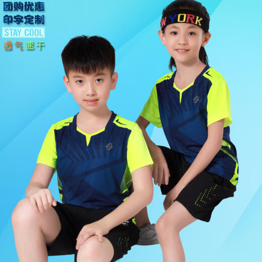 Turnier Wei-Gruppe Kauf kundenspezifischer Badminton-Kleidungsstücke Set Männer und Frauen Kinder für Eltern-Kind-Sportbekleidung Schnelltrocknen Sommer Kurzärärer-Aktivitätsklasse Kleidung Kinder B3879 Blau mit 3618 Blue Edge (gleiches Modell für Männer und Frauen) s