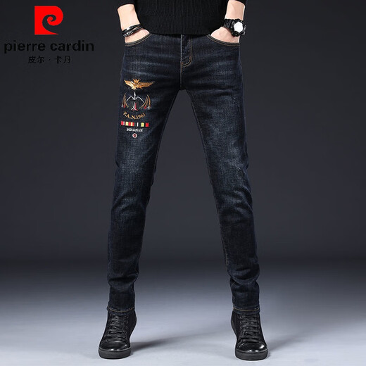 
Pierre cardin Hong Kong men's knitted jeans spring, autumn and winter new fashion embroidered elastic slim casual versatile trousers light gray 6628 33 (2 feet 6)