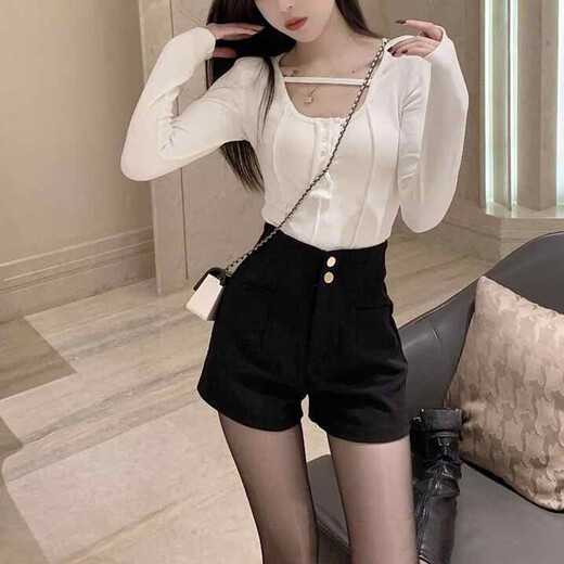 LeCali High Waist Shorts Spring and Summer Hot Pants Women's Leggings Boot Trousers Tight Dance Pants for Outerwear and Versatile A-Line Suit Style High Waist Shorts No Velvet XL 130Jin Jin is equal to 0.5kg