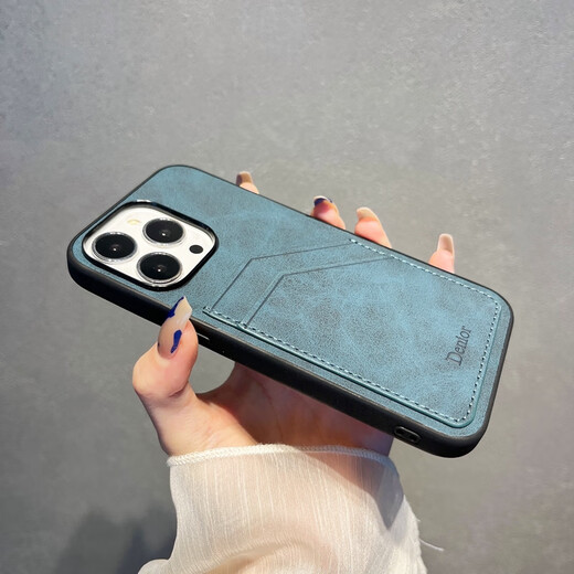 英凯伦 苹果15手机壳磨砂带卡包iphone14promax全包防摔新款简约高端时尚保护套男女款 时尚灰【双卡槽 高档皮质】 iPhone 15 Pro
