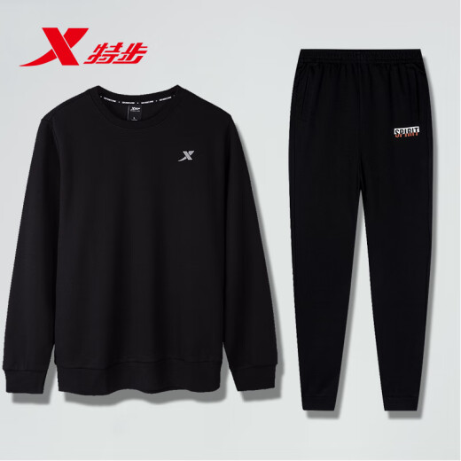 特步运动套装男装夏季休闲运动服夏跑步卫衣卫裤两件套 连帽卫衣9276+黑 185/2XL