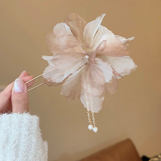 Meng Keduo New Chinese Flower Ancient Style Hairpin Women's Tassel Hair Fork Chinese Style Hanfu Headdress Step-Shaking Hair Accessories Hairpin Hairpin Champagne Color 1