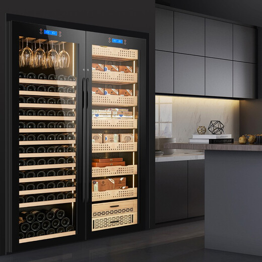 Qiaoke red wine cigar cabinet constant temperature and humidity double door double temperature white wine refrigeration and humidification box combination cabinet large capacity commercial tea cabinet wine and cigar combination cabinet D red wine full + cedar wood cigar cabinet 1.8 meters high
