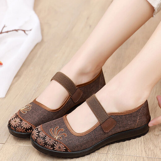 Frauenschuhe mittleren Alters und älteren Frauen mit losen Füßenknochen, alte Peking-Mutterschuhe, Frauenschuhe für Fettgröße von Frauen 41-43 Oma, Stoffschuhe, die für geschwollene Füße älterer Menschen geeignet sind (einzelne Schuhe 7170-17 braune Farbe Q) 37