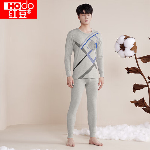 Hongdou Underwear Men's Pure Cotton Autumn Clothes and Autumn Pants Set Pure Cotton Printed Thin Cotton Sweater Cotton Pants Light Linen