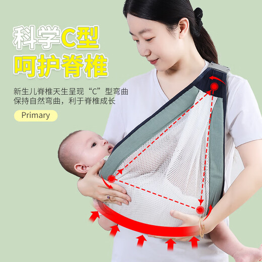 小洁匠选抱娃神器解放双手抱抱托婴儿新生新儿外出小月龄0一1岁背带前抱式 纯绿色*透气款