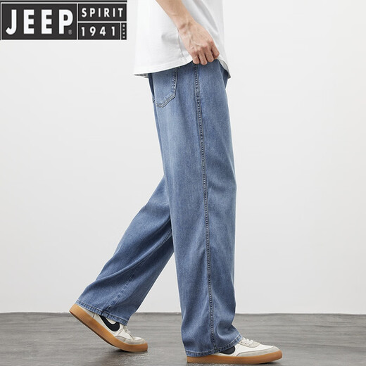 JEEP SPIRIT天丝莱赛尔牛仔裤男夏季薄款宽松直筒柔软垂顺休闲阔腿长裤子男士 1278蓝色 30 【120-129斤】