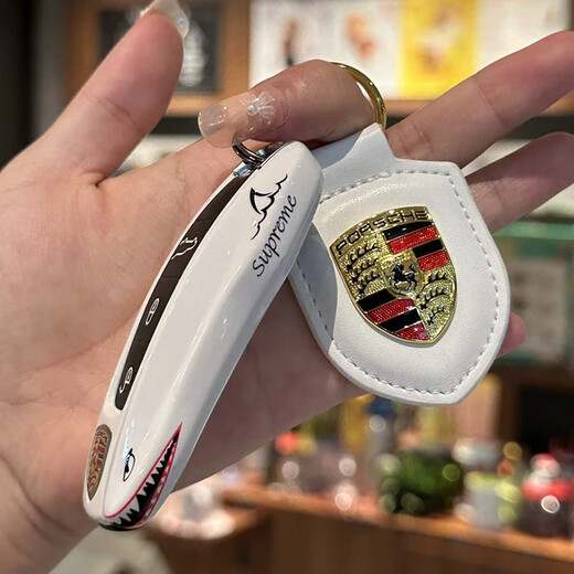 Kalifat eignet sich für Porsche Hai Key Shell Cayenne Macan911Taycan Paramela 718 Schlüsselkette A [Hai] Einzelschale + Lederschnalle + Schild