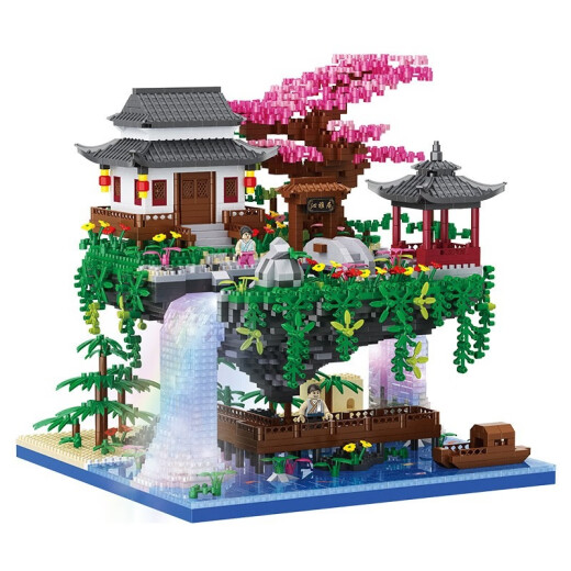 Compatible with Leg high building blocks Taohuatan Castle boys and girls assemble toys with high difficulty huge building series styling Taohuatan 9859 tablets / with lighting