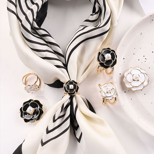 Jingji silk scarf button camellia coat waist button shirt ribbon square scarf button windbreaker fixed button shirt corner button silk scarf button/4-piece set