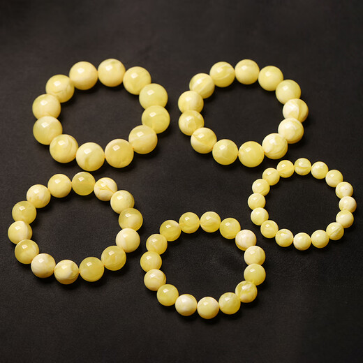 DL 1998 Fat Donglai same style chicken fat yellow beeswax bracelet new white flower honey bracelet men and women amber old Buddha beads round beads with white flower honey single circle bracelet 12mm*16 pieces