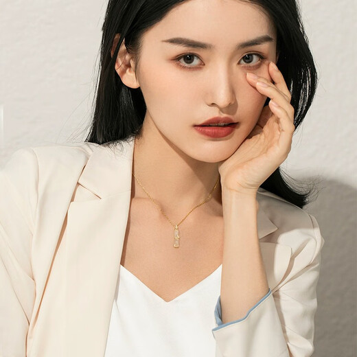 Eoth18k gold has you bamboo necklace for women clavicle chain yellow gold pendant Valentine's Day birthday gift for girlfriend 18k gold bamboo necklace + certificate