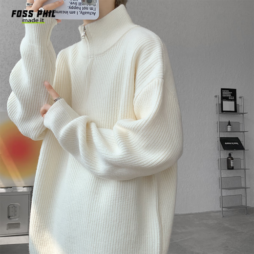 
Foss Phil sweater men's autumn and winter Korean casual half-high stand collar solid color pullover knit top MY6806 beige white XL
