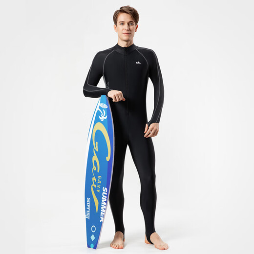 YINGFA swimsuit men's one-piece long-sleeved trousers sun protection warm surfing wetsuit seaside outdoor working swimming jellyfish suit black/grey XL (170-175cm/60-70kg)