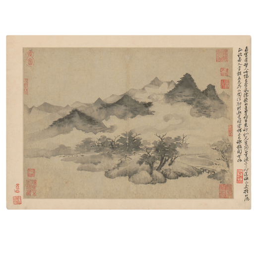 元王蒙溪山风雨古代山水画卷轴文人画名画仿古画挂画 元王蒙溪山风雨图册12172 30X40厘米（喷绘画心尺寸） 装裱