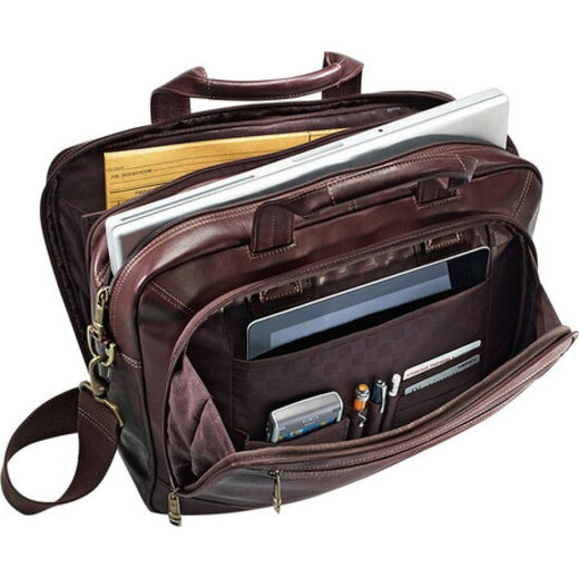 Samsonite luxury fashion brand men's portable shoulder bag business briefcase computer bag 845657 BJ Brown Leather