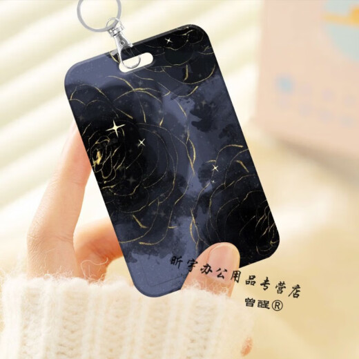 Qi Shiyan under the moonlight camellia rose 2 color rice card cover high-value ins bus card cover student campus card cover B878_retro flower single-sided pattern card cover + white leather rope