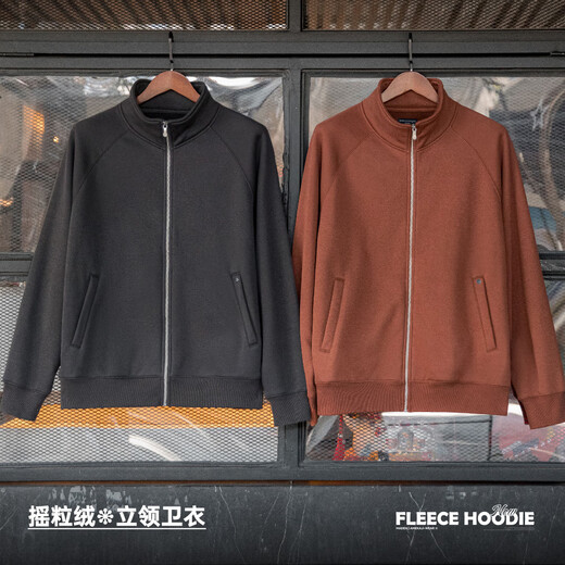 Madden Workwear American Casual Polar Fleece Cardigan Sweatshirt Men's Autumn Stand Collar Velvet Sports Zipper Jacket Dark Gray L