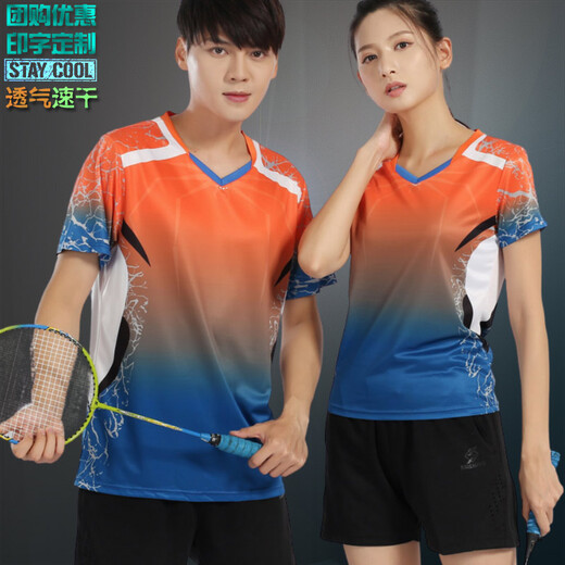 Veranstaltung Wei-Gruppe Kauf von Badminton Clothing Set Stelliged Kragen Männer und Frauen Sportbekleidungsdruck Schnell trocknend Sommer kurzärmelige Paar Ballkleidung Frauen 3887 Orange 3621 Black XL