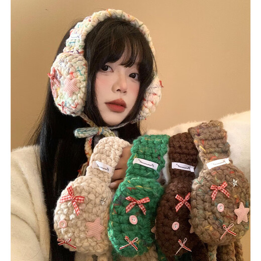 ZOCI national style bow knitted wool earmuffs for women in winter warmth and cold protection ear cups for ear warm ear packs and ear covers colorful stripes