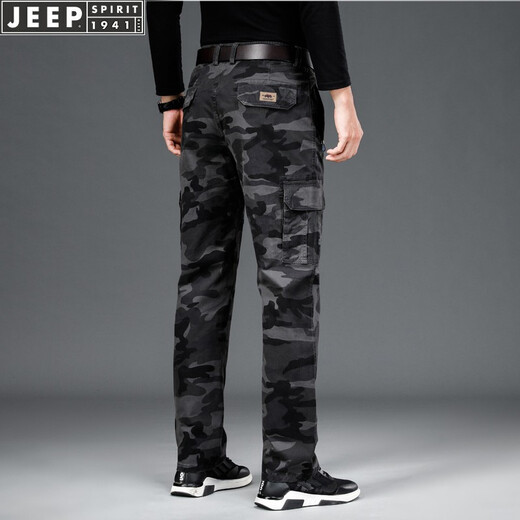 
Jeep (JEEP) casual pants for men's camouflage work pants for spring and autumn new loose straight pants multi-pocket men's trousers 9925 gray (thin style) L