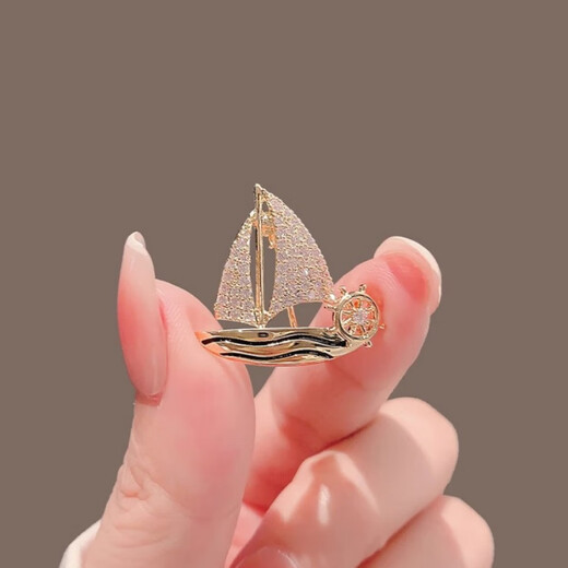 LEMIAO small sailing boat brooch, male and female temperament badge, smooth sailing pin, anti-exposure buckle, suit corsage, accessories, Chinese Valentine's Day gift, smooth sailing brooch A16-110