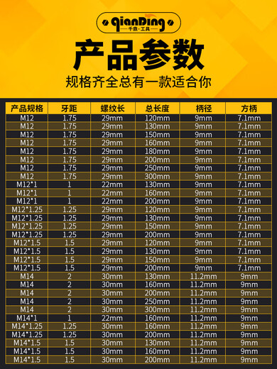 加长机用丝攻丝锥M12X1*1.25x1.5m14X2*110LX120mm150L180MM*200L M12200L