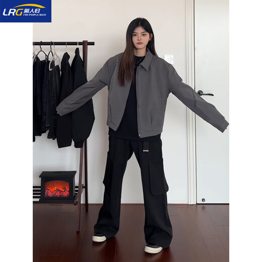 篱人归短款灰色西装外套男秋冬cleanfit行政夹克棉服垫肩美式夹棉棒球服 灰色 XL (130-145斤)