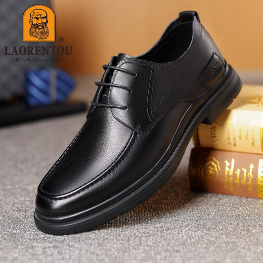 Alter Mann des Mannes (Laorentou) Business Casual Lederschuhe für Herren Frühling und Herbst Atmungsfreie Kleidung-resistente Kopf Leder-Schnürschuhe Hochzeitsschuhe Daddy Schuhe La13067 Black 41