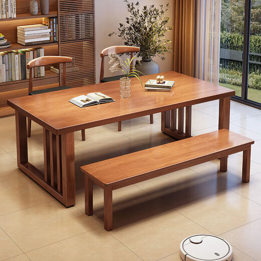 Yiyao nueva mesa de comedor y silla de estilo chino Combinación Sala de estar simple Mesa de comedor de plato grande Tabla de lectura de trabajo Integrado CR9901# Nuez Tabla individual 180x80x75cm