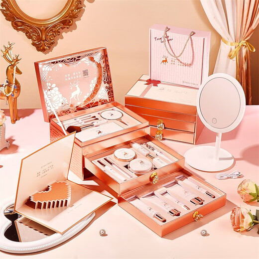 YOULI YOULA Подарок на День святого Валентина для девушки и жены Подарочная коробка для губной помады Косметика Полный набор для макияжа Практичный подарок на день рождения Легкий набор для макияжа из 20 предметов + светодиодное зеркало для макияжа