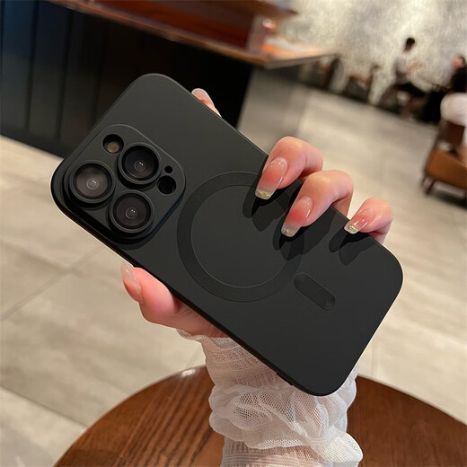 虎克船长 适用苹果13手机壳镜头全包iPhone13promax硅胶软壳超薄全包磁吸无线充电简约男女 苹果13ProMax【黑色磁吸带镜头膜】配钢化膜