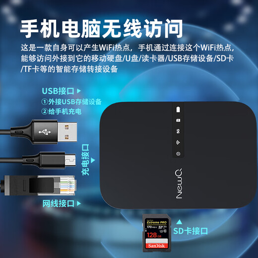 NEWQ беспроводной мобильный жесткий диск B3 Smart WiFi Mobile Treasure внешний жесткий диск Скорость сети 5G передача резервного копирования в один клик SD-карта Smart Mobile Treasure B3