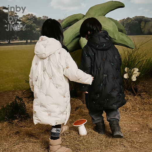jnby by JNBY江南布衣童装冬装男女童长款羽绒服连帽刺绣图案儿童1N0C13601 056冷灰白 130 cm