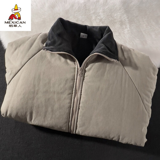 Scarecrow (MEXICAN) Japanese stand-collar cotton coat for men, velvet and thickened, American retro Hong Kong style winter coat, trendy brand ins workwear cotton coat, apricot S