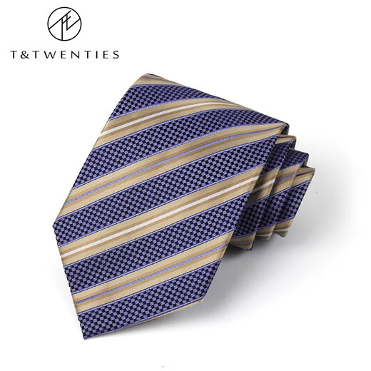 
T/Twenties men's mulberry silk silk wide tie men's business formal wear professional interview brand hand-made blue striped twill tie AS2687 purple arrow 9.5CM wide