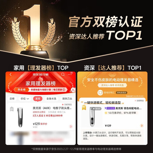 奥克斯（AUX） 电推子剃头理发器成人儿童推发器剪头发神器发廊雕刻大人剃头刀家用理发推子全套工具男友礼物 流光银+双钢剪【5档调速+液晶数显】