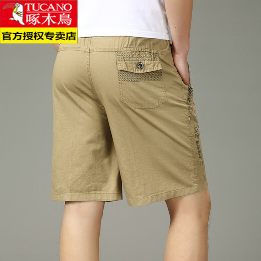 Woodpecker (TUCANO) pure cotton five-point pants men's summer loose casual work shorts men's large pants beach pants thin breeches WD806 black blue 2XL