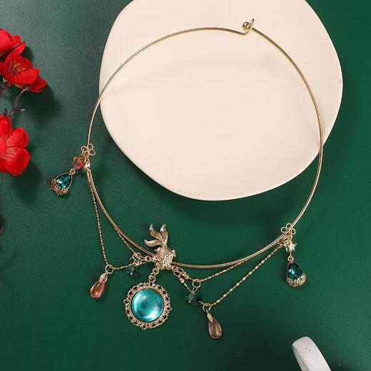 Le Meow Meet the Divine Deer Set Yaoyao Princess Hanfu Accessories Hairpin Deer Antler Clip Bracelet Ancient Style Hair Accessories Collar Headdress Yao Green Clip Pair